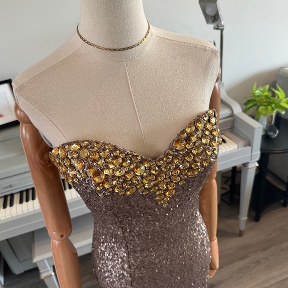 Sherri Hill Sweetheart Sequin Gown: Canary Yellow Gems - Picture 12 of 15